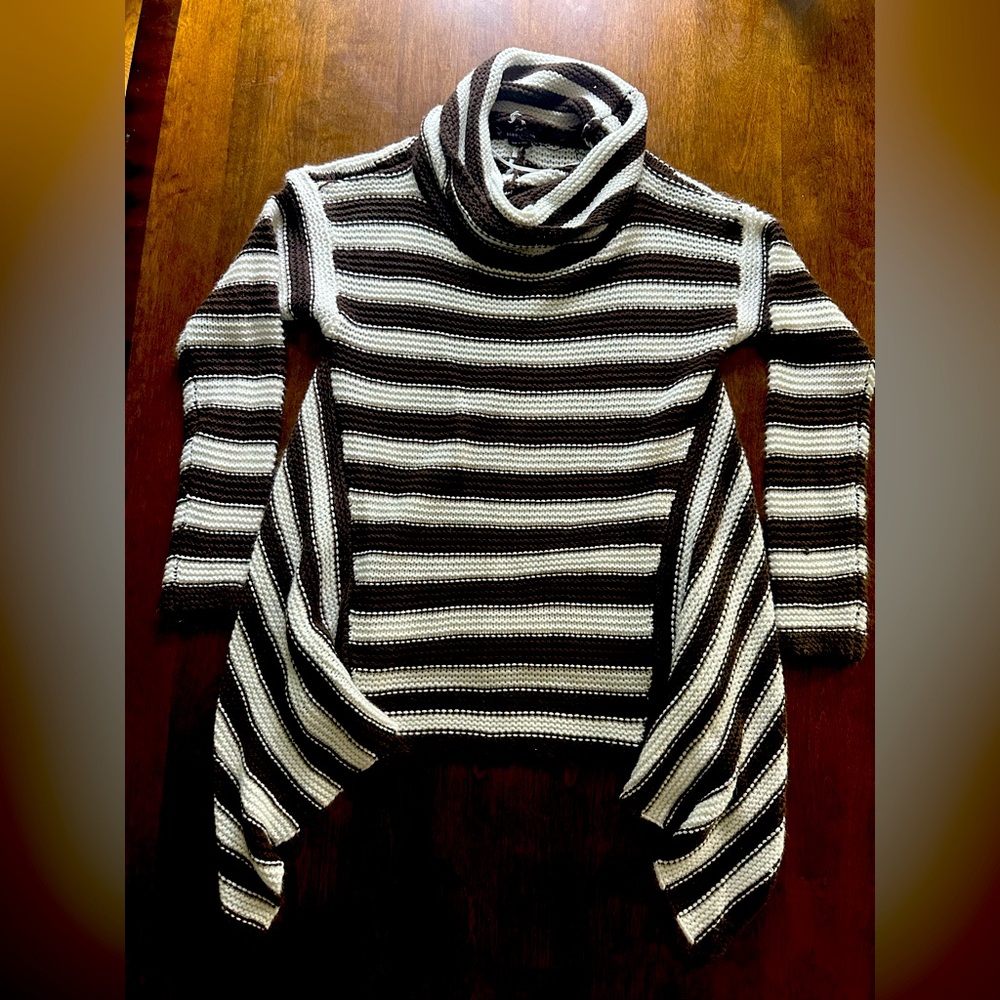 BCBGMaxAzria Brown and White Striped Cowl Neck Sweater